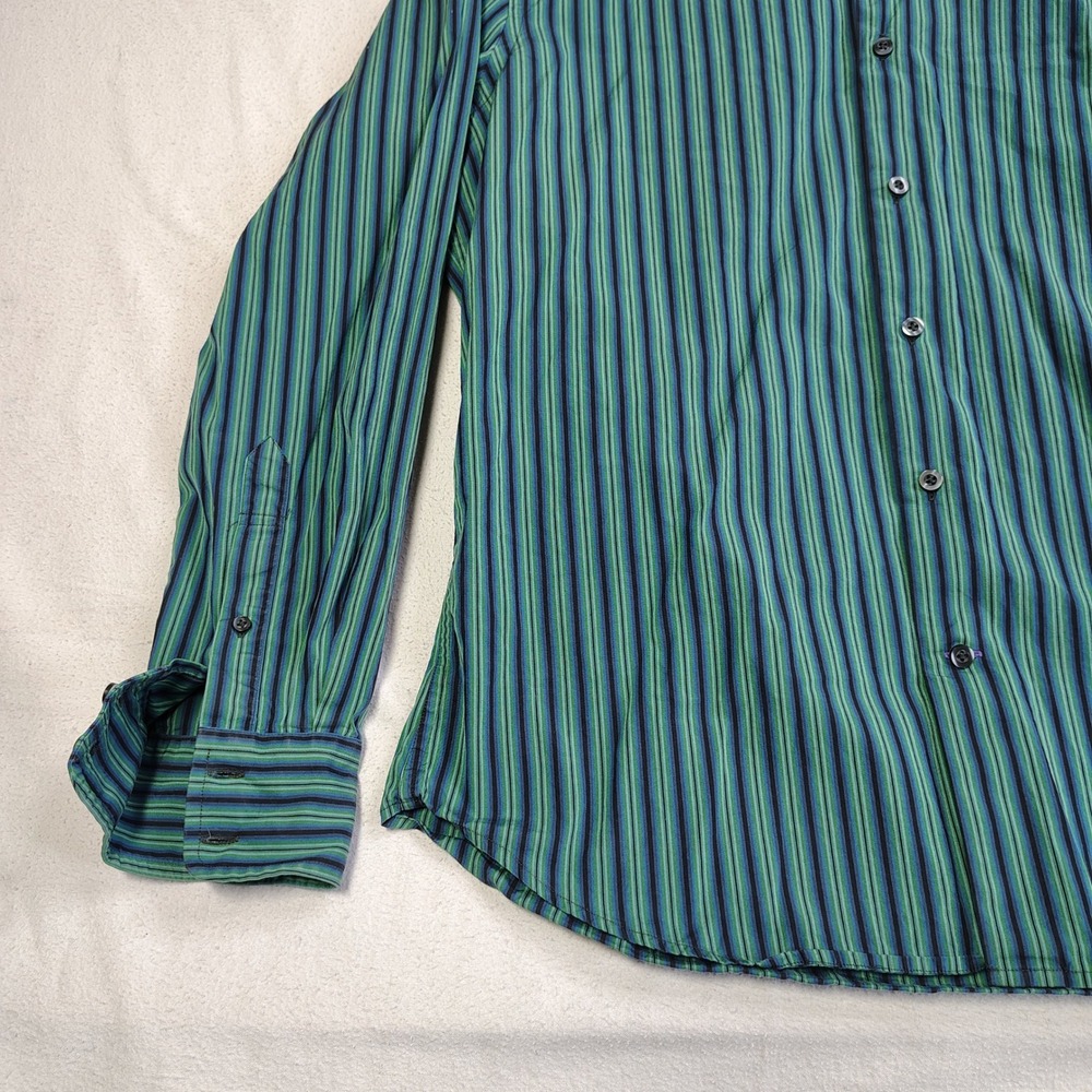 GAP Button Down Shirt Mens L Green Blue Striped Fitted Premium 100% Cotton - Picture 4 of 11